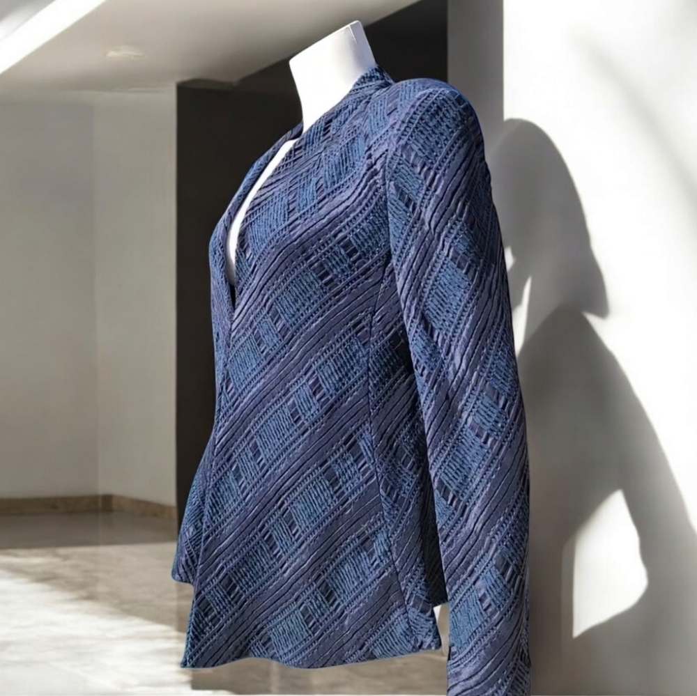GIORGIO ARMANI Silk Blazer 48 12 Blue Single Breasted VINTAGE Woven Jacket - Picture 4 of 17